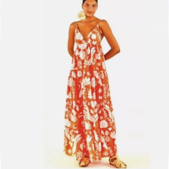 Farm Rio Orange Neon Jungle Tiered Maxi Dress in size Medium! - Picture 2 of 6